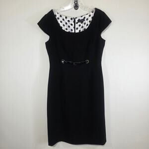 Tahari Arthur S. Levine Mod Minimalist Cap Sleeve Sheath Black Dress Size 8